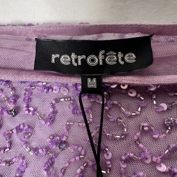 NWT Retrofete Jean Sequin Dress Lavender Purple Beaded Mini Off-Shoulder Medium - Picture 6 of 16